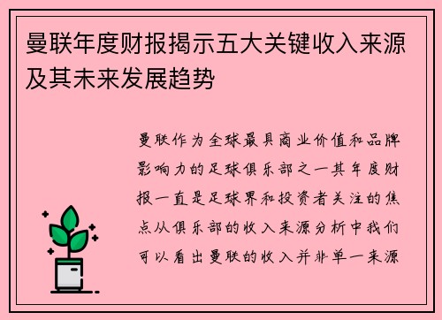 曼联年度财报揭示五大关键收入来源及其未来发展趋势